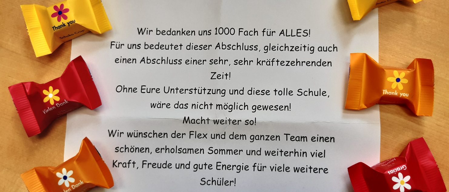 Ein Bild eines Briefs, in dem sich ein Schüler für die Zeit bei der Flex bedankt.