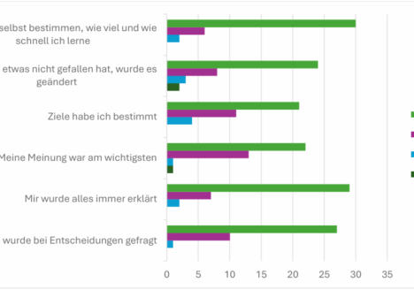 beispielhafte Grafik aus der Auswertung der Fragebögen, hier zur Mitbestimmung in der Flex-Fernschule